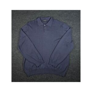 Valda Collection Mens Wool Blend Blue Long Sleeve Polo Sweater Size L Italy